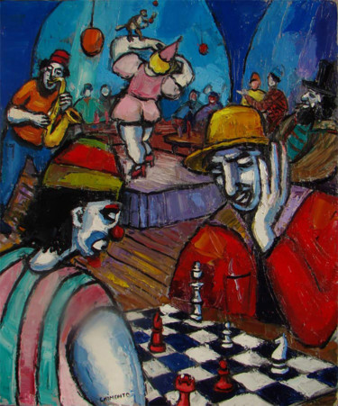Peinture intitulée "Jack le clown joue…" par Laurent Chimento, Œuvre d'art originale, Huile