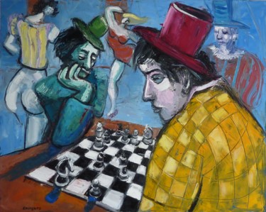 Peinture intitulée "Les échecs burlesqu…" par Laurent Chimento, Œuvre d'art originale