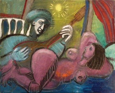 Pittura intitolato "Le poète à la mando…" da Laurent Chimento, Opera d'arte originale, Olio Montato su Telaio per barella in…