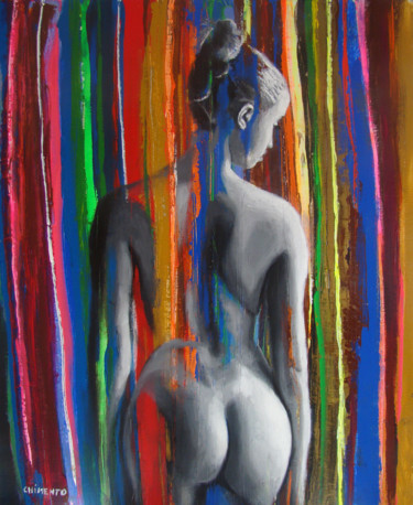 Malerei mit dem Titel "Nu aux 4 couleurs f…" von Laurent Chimento, Original-Kunstwerk