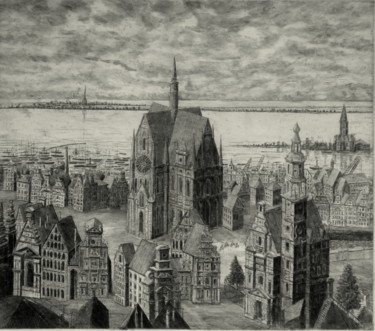 Gravures & estampes intitulée "ville hollandaise" par Laurent De Troïl, Œuvre d'art originale, Eau-forte