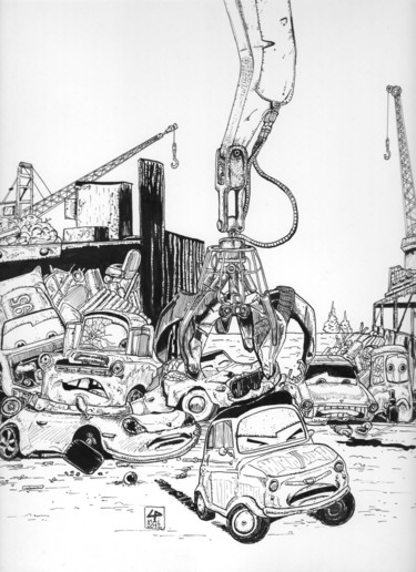 Drawing titled "cars-by-legribouill…" by Laurent Pierrat, Original Artwork, Ink