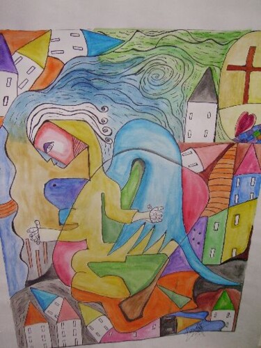 Dessin intitulée "l'ange de paix" par Lauretta Bonhomme, Œuvre d'art originale