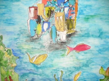 Peinture intitulée "Pêche sous-marine" par Lauretta Bonhomme, Œuvre d'art originale