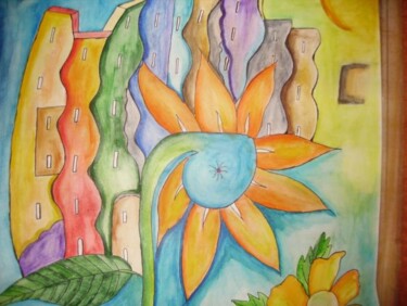 Peinture intitulée "La fleur du bonheur" par Lauretta Bonhomme, Œuvre d'art originale