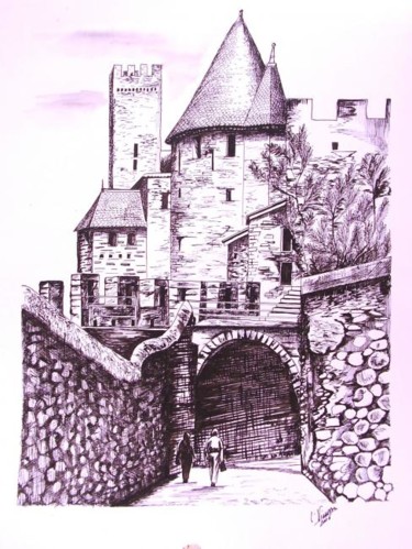 Dessin intitulée "Carcassonne" par Laure Vieusse, Œuvre d'art originale