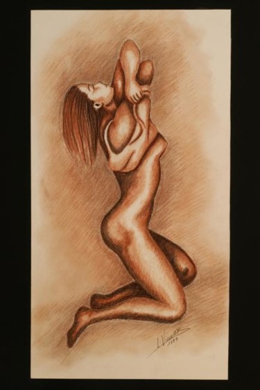 Dessin intitulée "Femme se dévêtant" par Laure Vieusse, Œuvre d'art originale, Fusain