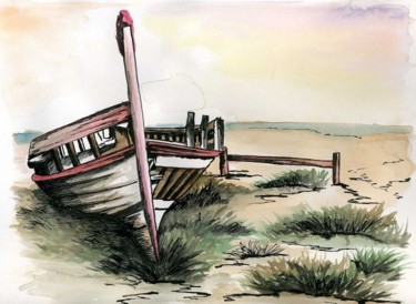 Dessin intitulée "Barque catalane 1" par Laure Vieusse, Œuvre d'art originale