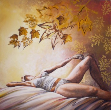Painting titled "rêve d'automne" by Laure Vieusse, Original Artwork, Acrylic Mounted on Wood Stretcher frame