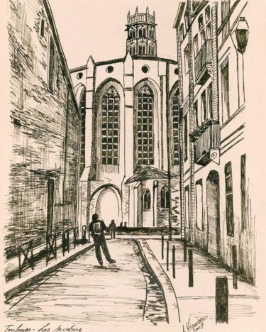 Drawing titled "les Jacobins à Toul…" by Laure Vieusse, Original Artwork