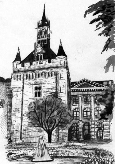 Zeichnungen mit dem Titel "le Donjon à Toulouse" von Laure Vieusse, Original-Kunstwerk