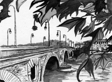 Dessin intitulée "la Pont Neuf à Toul…" par Laure Vieusse, Œuvre d'art originale