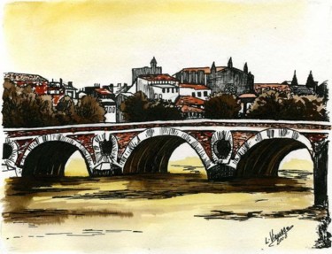 Drawing titled "Le pont Neuf et les…" by Laure Vieusse, Original Artwork