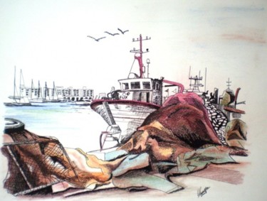 Drawing titled "Port Barcarès" by Laure Vieusse, Original Artwork