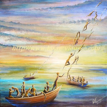 Pittura intitolato "Les Ames en Mer" da Laure Vieusse, Opera d'arte originale, Acrilico