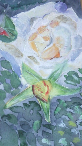 Painting titled "rose-in-loose-style…" by Laurinda Costa, Original Artwork, Watercolor