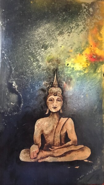 Painting titled "bouddha" by Lautiard, Original Artwork, Lacquer