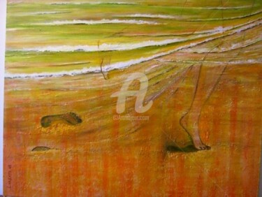 Painting titled "Na praia no lusco-f…" by Láuzara, Original Artwork, Oil