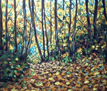 Painting titled "forest path" by Peter Crighton, Original Artwork, Oil