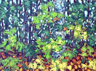 Painting titled "northern birch" by Peter Crighton, Original Artwork, Oil