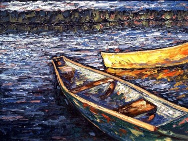 Painting titled "northern canoes" by Peter Crighton, Original Artwork, Oil