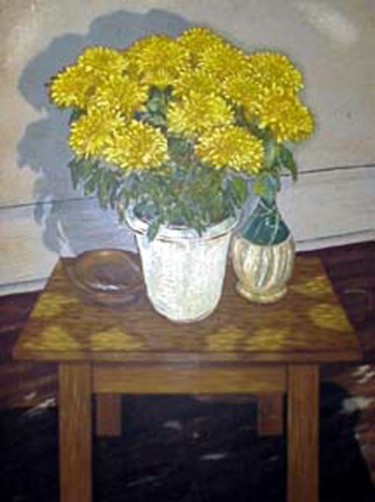 Painting titled "flowers in still li…" by Peter Crighton, Original Artwork, Oil