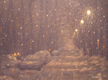 Painting titled "night snow in the c…" by Peter Crighton, Original Artwork