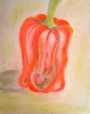 Zeichnungen mit dem Titel "Paprika mit Pepp" von Sigrid Helmlinger, Original-Kunstwerk, Kreide