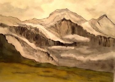 Malerei mit dem Titel "Berglandschaft" von Sigrid Helmlinger, Original-Kunstwerk, Aquarell