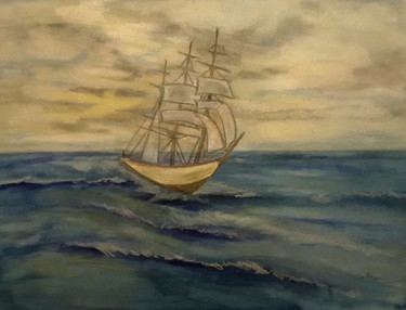 Картина под названием "Das Segelboot" - Sigrid Helmlinger, Подлинное произведение искусства, Акварель