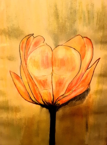 Malerei mit dem Titel "Pralle Tulpenblüte" von Sigrid Helmlinger, Original-Kunstwerk, Aquarell