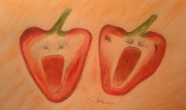 Zeichnungen mit dem Titel "Frühjahrsmüdigkeit" von Sigrid Helmlinger, Original-Kunstwerk, Kreide
