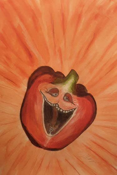 Painting titled "Paprika zum Schmunz…" by Sigrid Helmlinger, Original Artwork, Watercolor