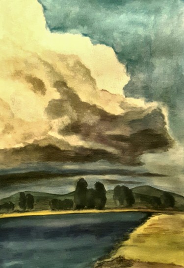 Painting titled "Wolkenbild 5" by Sigrid Helmlinger, Original Artwork, Watercolor