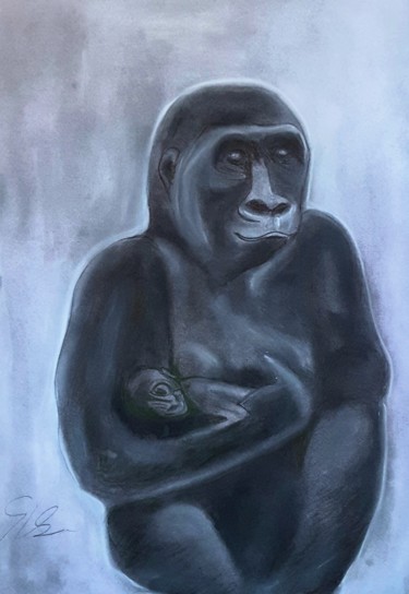 Zeichnungen mit dem Titel "Mama" von Sigrid Helmlinger, Original-Kunstwerk, Kreide