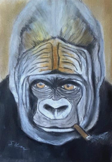 Pintura intitulada "Gorilla" por Sigrid Helmlinger, Obras de arte originais, Aquarela
