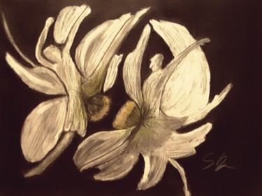 Malerei mit dem Titel "Tanz der Blumen" von Sigrid Helmlinger, Original-Kunstwerk, Aquarell
