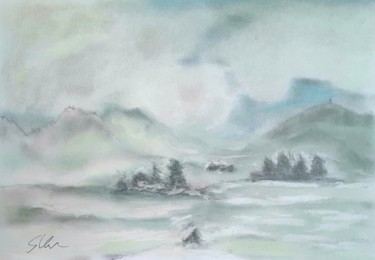 Malerei mit dem Titel "Winterlandschaft Wi3" von Sigrid Helmlinger, Original-Kunstwerk, Pastell