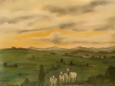 Schilderij getiteld "Landschaftsbild" door Sigrid Helmlinger, Origineel Kunstwerk, Pastel
