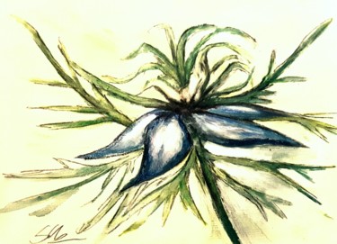 Malerei mit dem Titel "Jungfer im Grünen 2" von Sigrid Helmlinger, Original-Kunstwerk, Aquarell