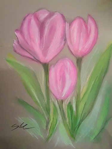 Malerei mit dem Titel "Tulpen" von Sigrid Helmlinger, Original-Kunstwerk, Pastell