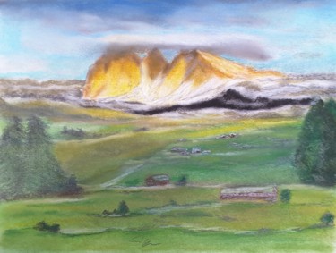 Malerei mit dem Titel "Berglandschaft" von Sigrid Helmlinger, Original-Kunstwerk, Pastell