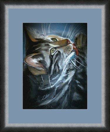 Drawing titled "Katze" by Sigrid Helmlinger, Original Artwork, Chalk