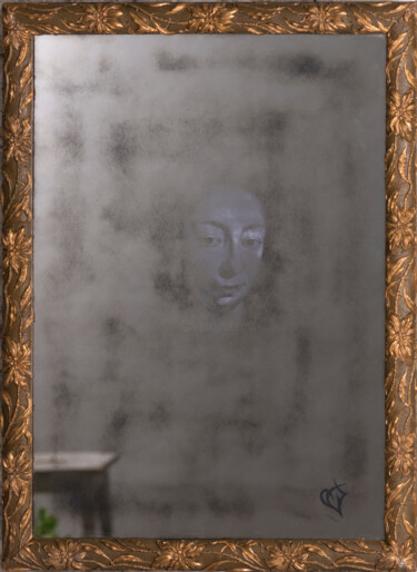 Collages intitulée "Miroir habité : La…" par Lavnosrad, Œuvre d'art originale, Fusain
