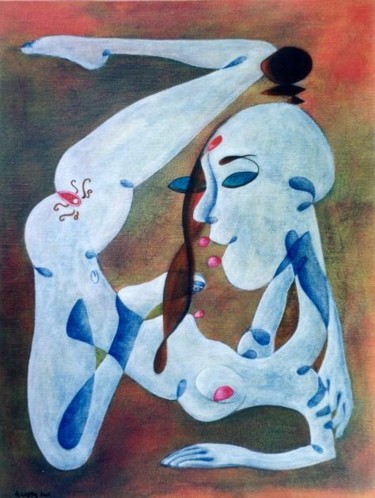 Peinture intitulée "Femme bleue" par Niute, Œuvre d'art originale