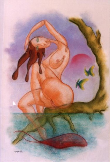 Peinture intitulée "Femme sur une branc…" par Niute, Œuvre d'art originale