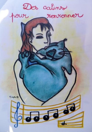 Peinture intitulée "Un chat vert 9" par Niute, Œuvre d'art originale