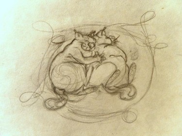 Peinture intitulée "Amours de chat" par Niute, Œuvre d'art originale