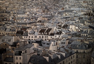 Malerei mit dem Titel "Toits de Paris - 20…" von Olivier Lavorel, Original-Kunstwerk, Öl Auf Keilrahmen aus Holz montiert