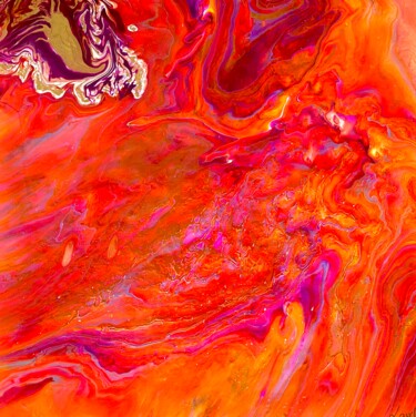 Картина под названием "Orange Galaxy 1" - Law, Подлинное произведение искусства, Акрил Установлен на Деревянная рама для нос…